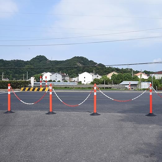 6-Set Pack 40" inch Red White Work Zone Chain Post Set, Traffic Delineator Post - Image 7