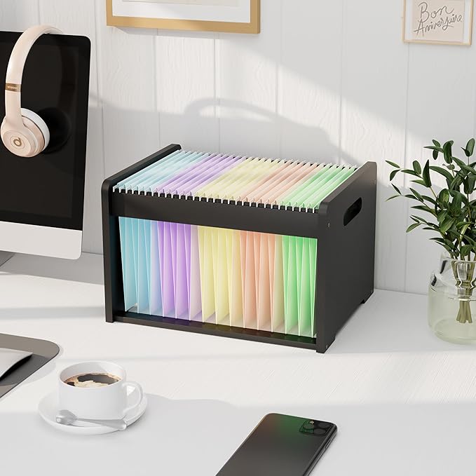 Bamboo Hanging File Organizer, Office Desk File Organizer by LONTAI