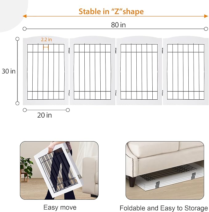 LZRS 4-Panel Freestanding Wooden Dog Gate—Extra Wide 30” Tall Foldable Pet - Image 5