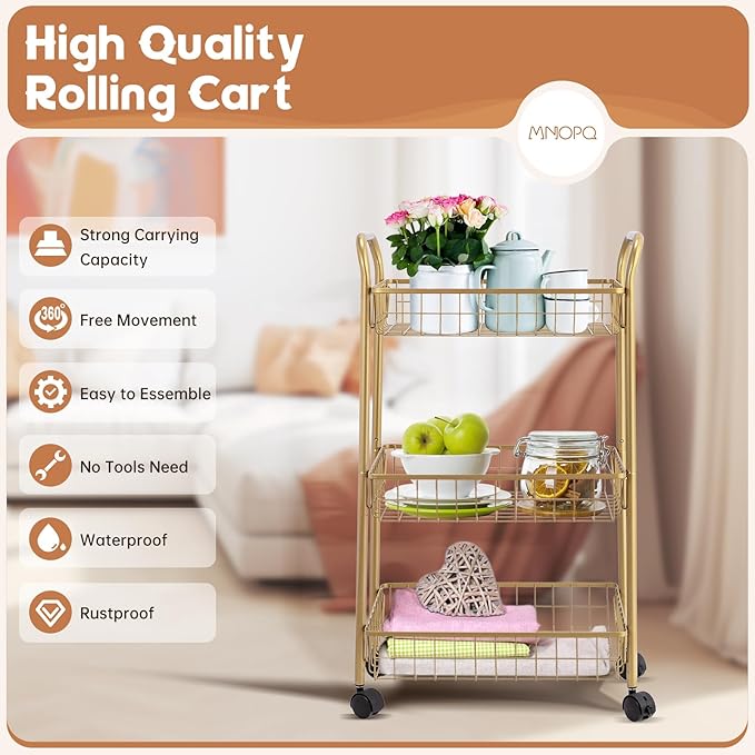 3 Tier Mesh Rolling Utility Cart - Image 2