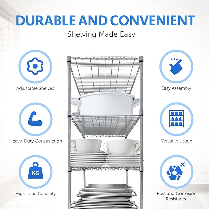 4000 LBS Heavy Duty Wire Rack 48 x 24 x 76, 5-Tier NSF Commercial Rolling Rack - Image 4