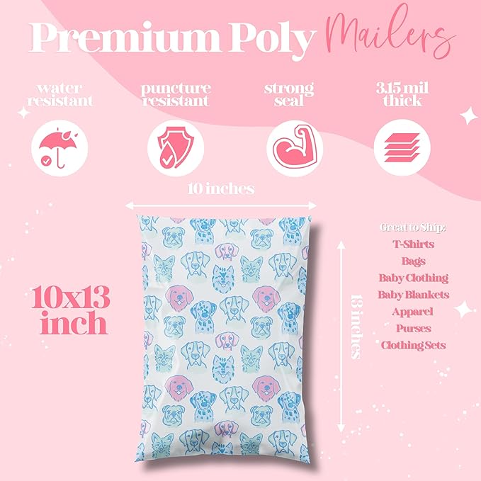 10x13 Designer Poly Mailer 100 Pack Heavy Duty Waterproof Self Seal Shipping - Image 3