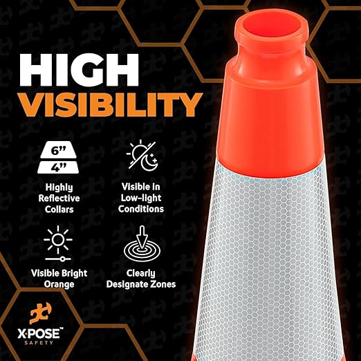 Xpose Safety 36 Inch Orange Slim Line Traffic Cones Heavy Duty 12lb 6" & 4" - Image 6