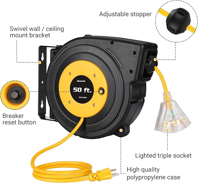 DEWENWILS Retractable Extension Cord Reel, 50FT Power Cord Reel - Image 5