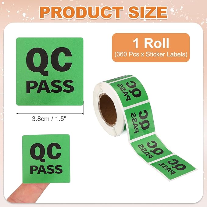 PATIKIL 360 Pcs 1 Roll QC Pass Labels, 1.5 Inch Square Inventory Control - Image 2