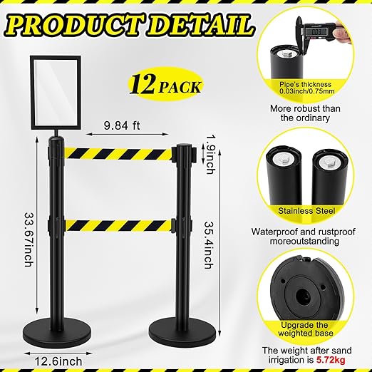 Therwen 12 Pcs Double Retractable Belt Barrier - Image 2