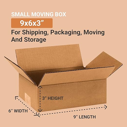 Aviditi Shipping Boxes Flat 9"L x 6"W x 3"H, Moving and Storage - Image 2