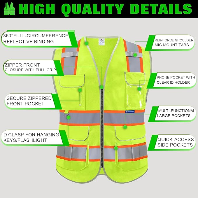 BeautyWill Custom Logo 10/20 Pack Safety Vest Class2 High Visibility Vest - Image 6