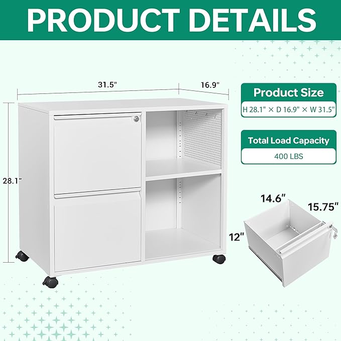 Letaya Mobile File Cabinet, Metal Lateral Rolling Printer Stand Filing Cabinets - Image 3