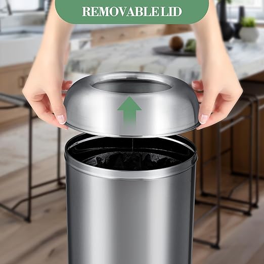 65L/17 Gallon Tall Commercial Trash Can, Large Capacity Brushed Stainless Steel - Image 5