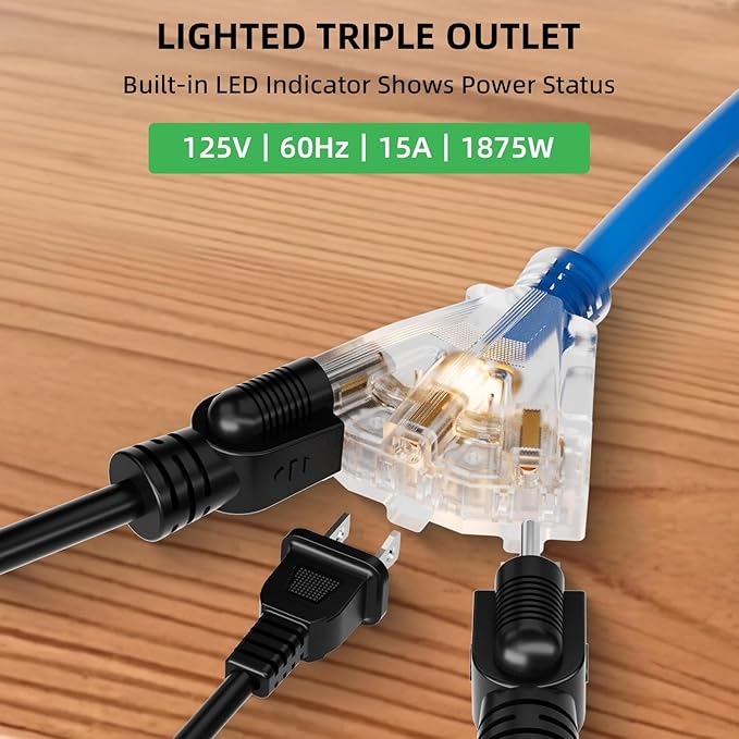 50 FT Retractable Extension Cord Reel, Heavy Duty 12AWG/3C SJTOW Power Cord - Image 7