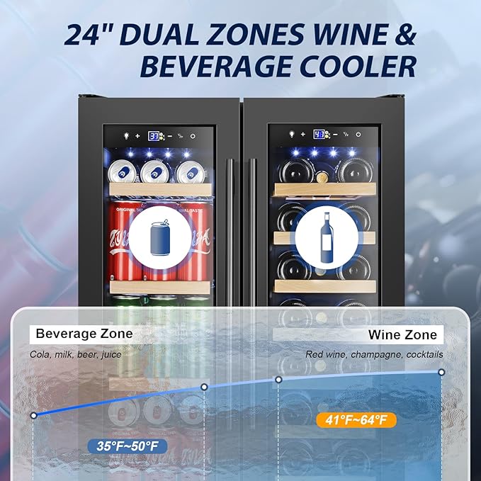 Tylza 24 Inch Wine and Beverage Refrigerator, Dual Zone Wine Beverage Cooler 24" - Image 6
