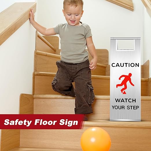 Tandefio 2 Pcs Stainless Steel Wet Floor Sign 24 Inch Caution Watch Your Step - Image 2