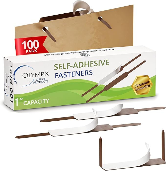 OLYMPX 100 Pcs of 1” Capacity Premium Self Adhesive Prong Paper Fastener Bases by Unknown