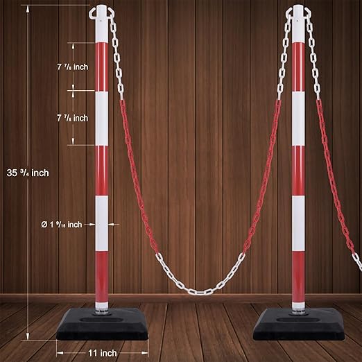 4 Pack Red White Portable Work Zone Chain Post Set, Premium Crowd Control - Image 2