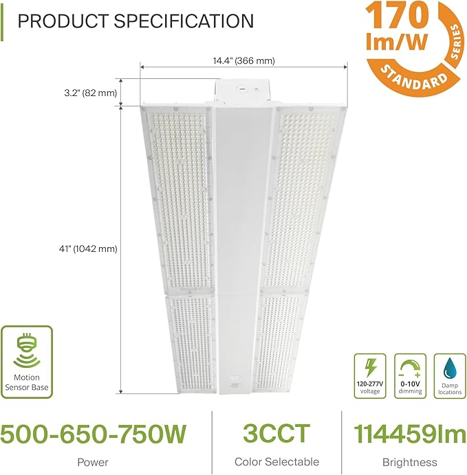 ASD LED Linear High Bay Light Fixture, Commercial Shop Lighting | 3CCT - Image 2