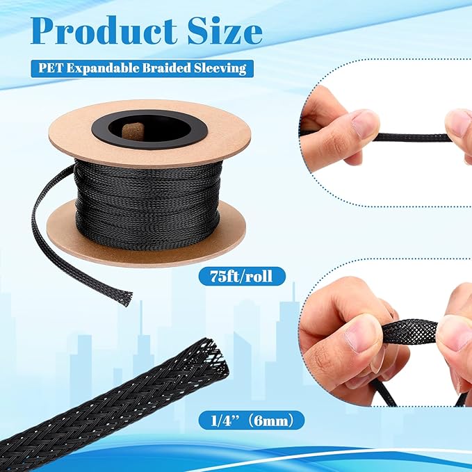 Pangda 75 Feet 1/4 Inch Wire Loom Pet Expandable Braided Sleeving Braided Sleeve - Image 3