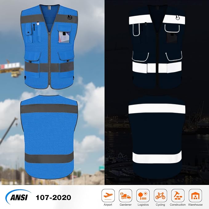 TCCFCCT Mesh Reflective Vest 9 Pockets High Visibility Safety Vest - Image 2