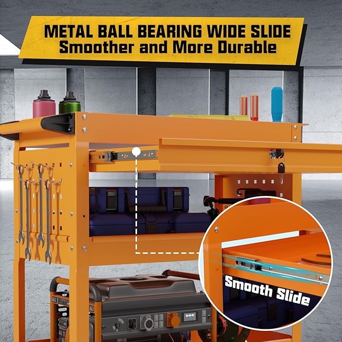 3 Tier Rolling Tool Cart on Wheels, 450 LBS Capacity Tool Cart - Image 3