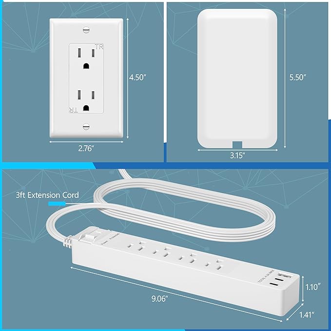 LIDER Surge Protected Outlet Extender, 4-Outlet Power Strip, 21W USB Type-A - Image 3