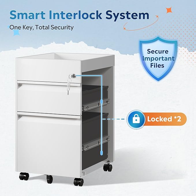 DEVAISE 2 Drawer File Cabinet, Metal Locking File Cabinet Under Desk, Rolling - Image 5