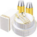 350PCS White and Gold Plastic Plates by Bestluck