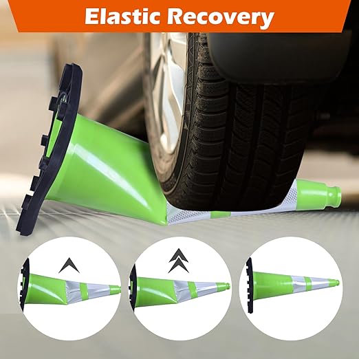 4 Pack 28 Inch Green PVC Traffic Cones Black Base Stable Flexible, Road Safety - Image 5