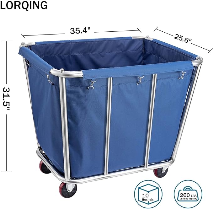 Laundry Cart Commercial/Home, 10 Bushels Heavy Duty Large Stainless Steel - Image 3