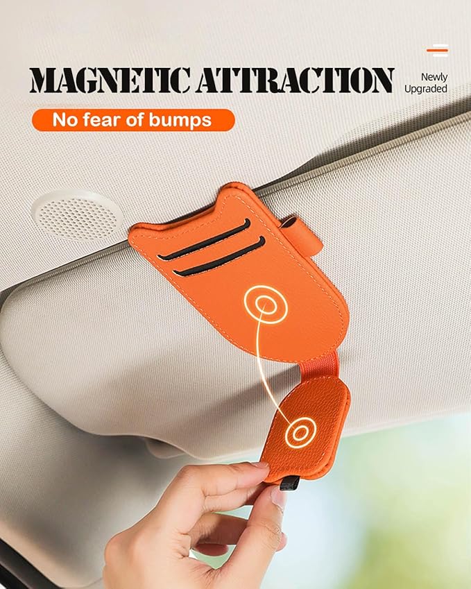 Sunglasses Holder for Car Visor, Magnetic Leather Glasses Eyeglass Clip - Image 5