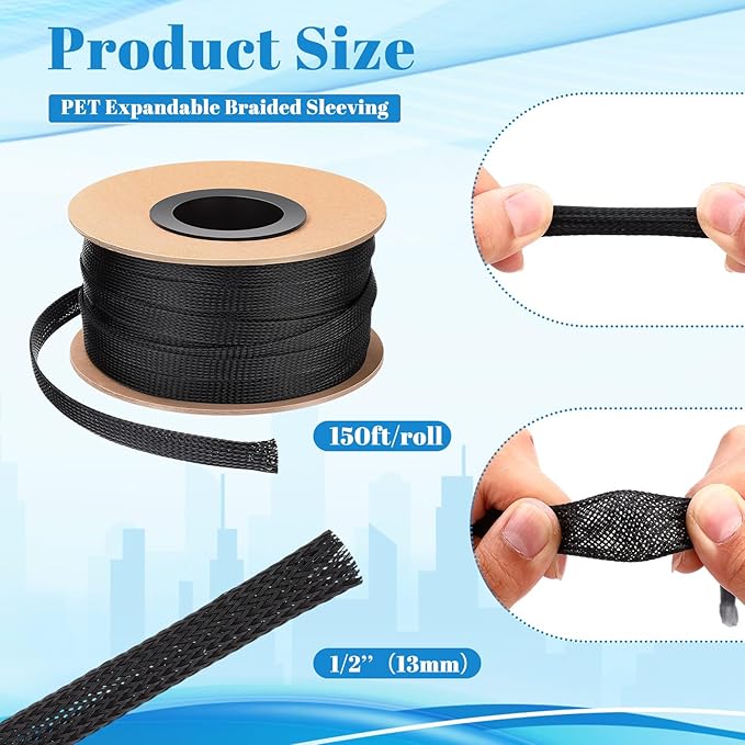 Pangda 150 Feet 1/2 Inch Wire Loom Pet Expandable Braided Sleeving Braided - Image 3