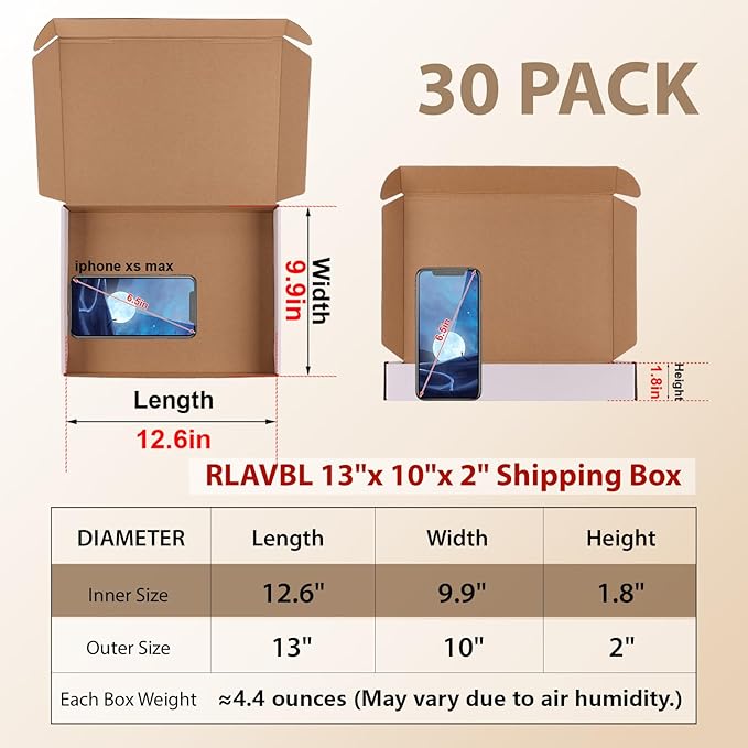 RLAVBL 30 Pack 13x10x2 Shipping Boxes - Image 2