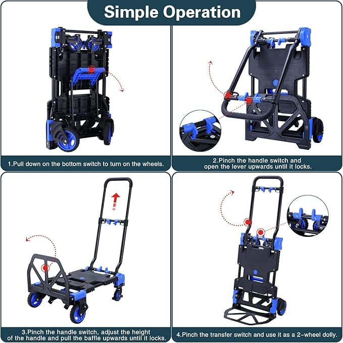 2-in-1 Hand Truck Dolly Foldable, 330LB Capacity Hand Dolly, Folding Hand Cart - Image 5