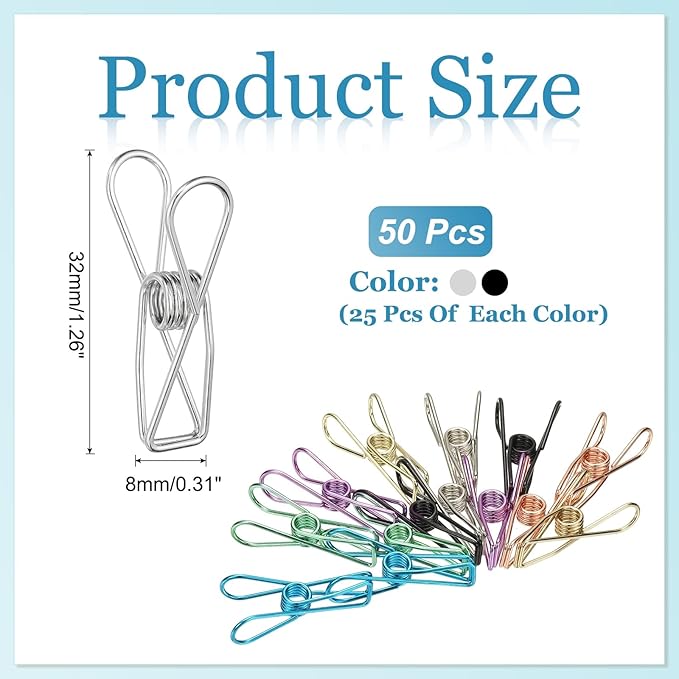 PATIKIL 50Pcs Paper Office Binder Clips, 1.26" Small Metal Wire Hollow Out - Image 2
