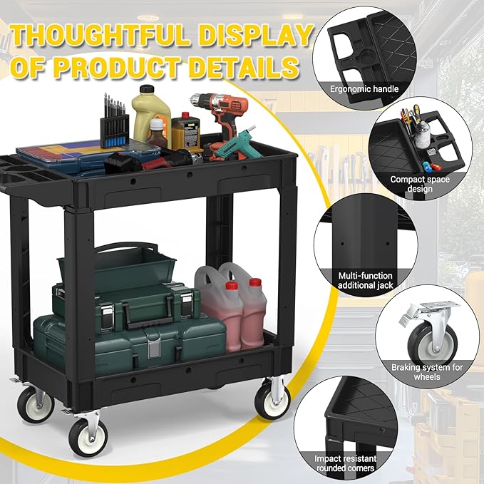 Heavy Service Utility Cart on Wheels, Tool Cart on Wheels, Service Cart - Image 5