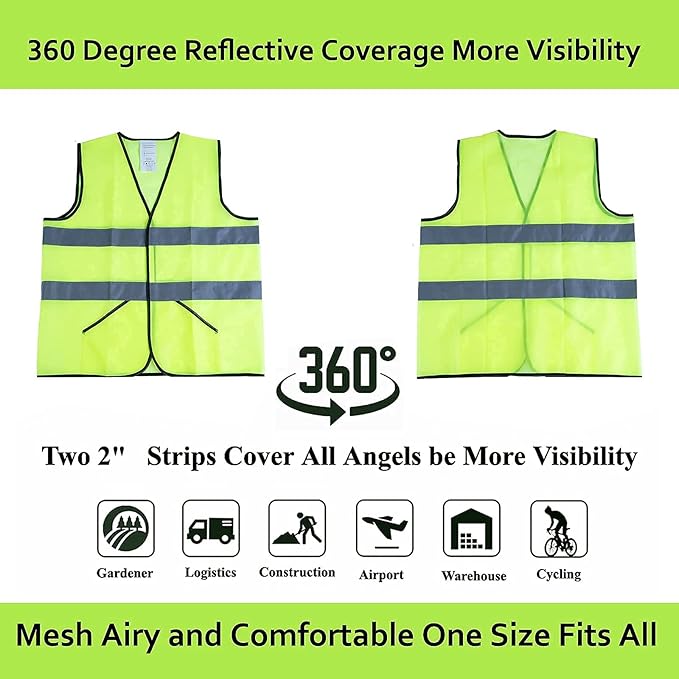 Safety Vests 10 Pack -Yellow Reflective High Visibility Construction Work Vests - Image 4