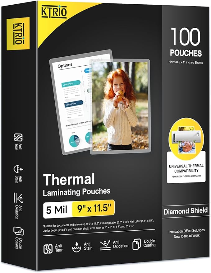 KTRIO 5 MIL Laminating Sheets, Hold 8.5 x 11 Inches, 100 Pack Thermal by KTRIO