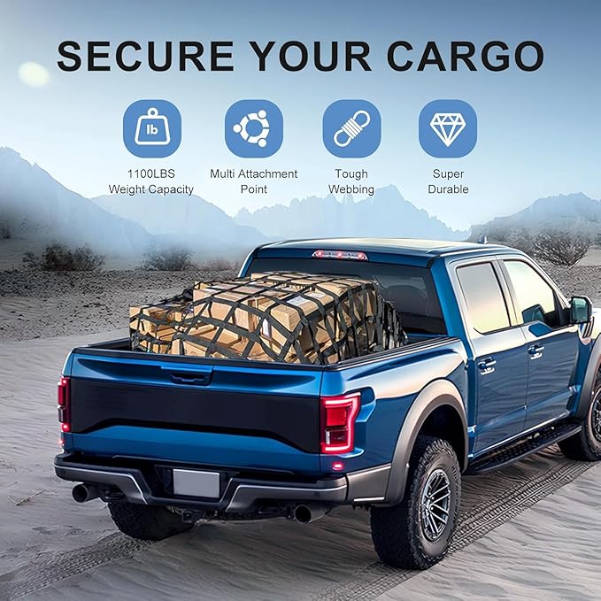 Cargo Net for Pickup Truck Bed, Heavy Duty 1100LBS Capacity, Adjustable Cam - Image 5