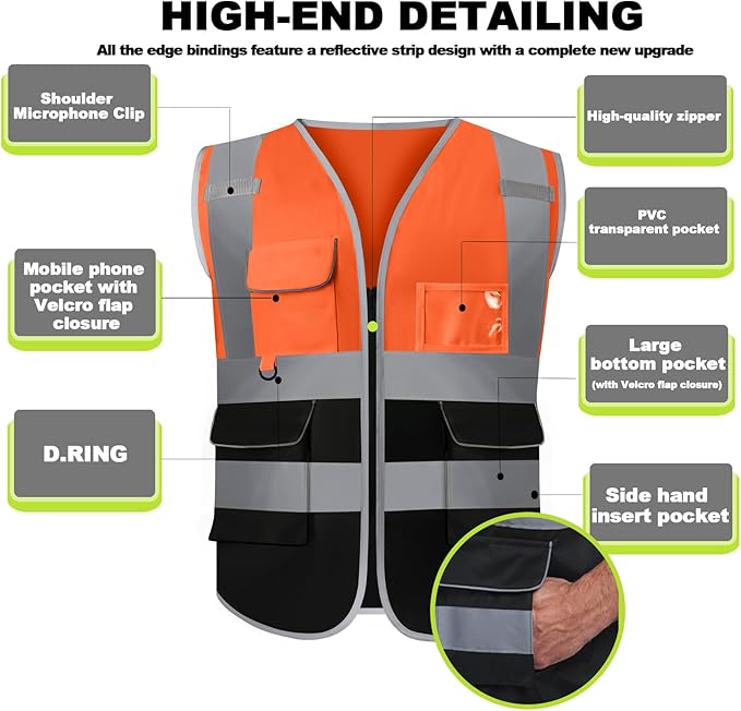 BeautyWill 10/20 Pack Custom Logo Safety Vest, Bulk High Visibility Class 2 - Image 4