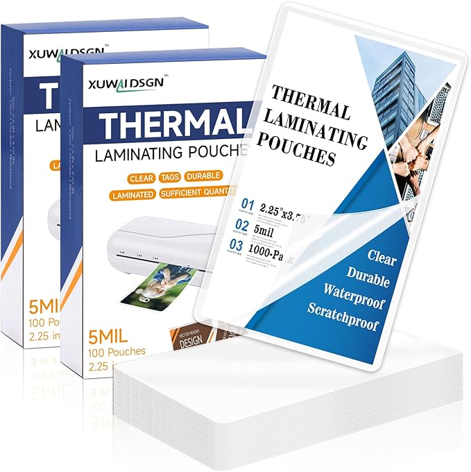 1000 Pack 5mil 2.25“x3.75" Thermal Laminating Pouches Badge Laminate Pouches by XUWAIDSGN