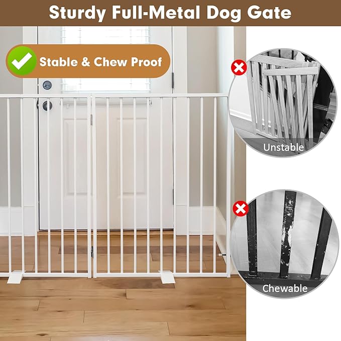 Metal Freestanding Dog Gates, Extra Wide 24", Heavy Duty Freestanding Pet - Image 3