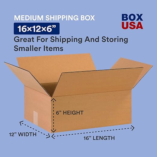 BOX USA 16 x 12 x 6 Corrugated Cardboard Boxes, Flat 16"L x 12"W x 6"H - Image 2