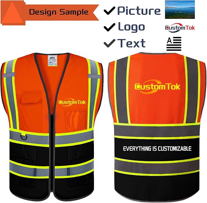 Custom Safety Vest with Logo Pockets High Visibility Reflective Vests - Image 4