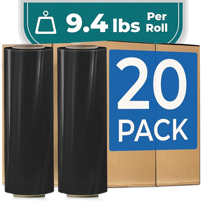 Rosmonde Bulk Black Plastic Wrap, 20 Rolls Pack, 80 Gauge Heavy-Duty Pallet by Rosmonde