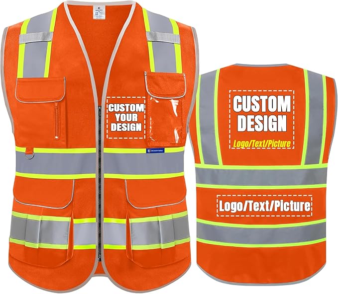BeautyWill Custom Logo Safety Vest 8 Pockets Class2 ANSI Certified High by BeautyWill