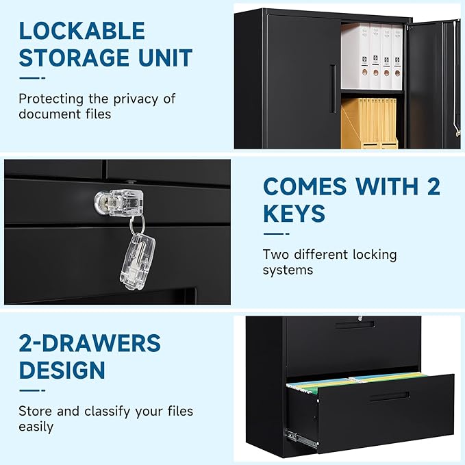 Metal File Cabinet with Drawer, Lockable Vertical Lateral Filing Storage Cabinet - Image 7