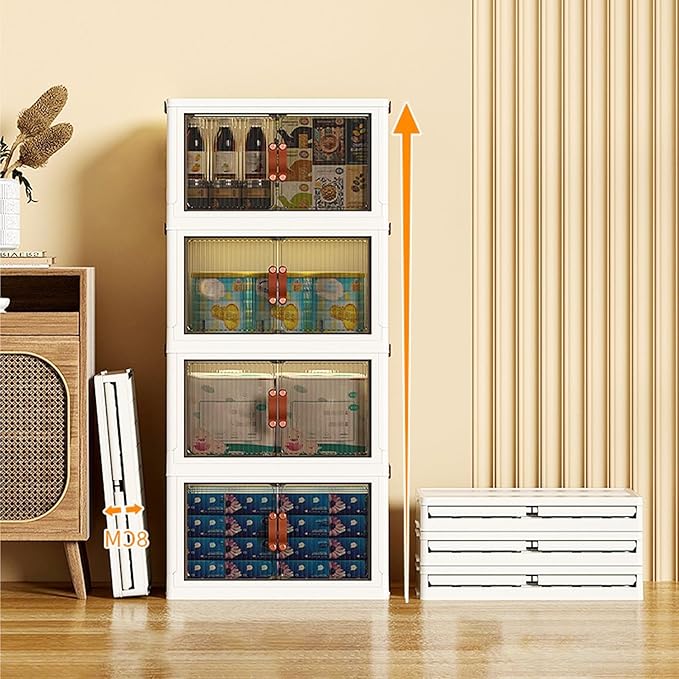 4 Tier Plastic Stackable Storage Bins and Boxes Organizer, Foldable Containers - Image 2