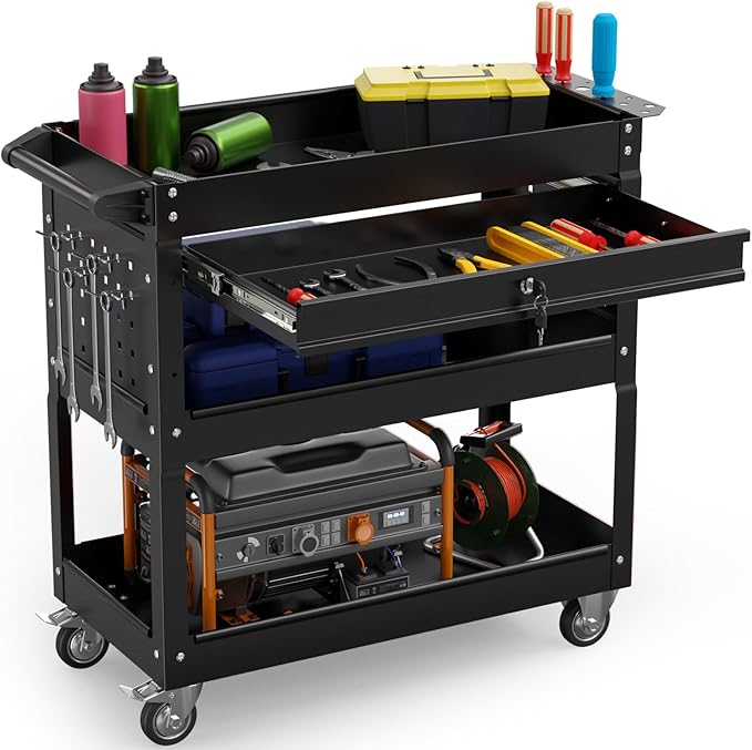 3 Tier Rolling Tool Cart on Wheels, 450 LBS Capacity Tool Cart by Pelnuies