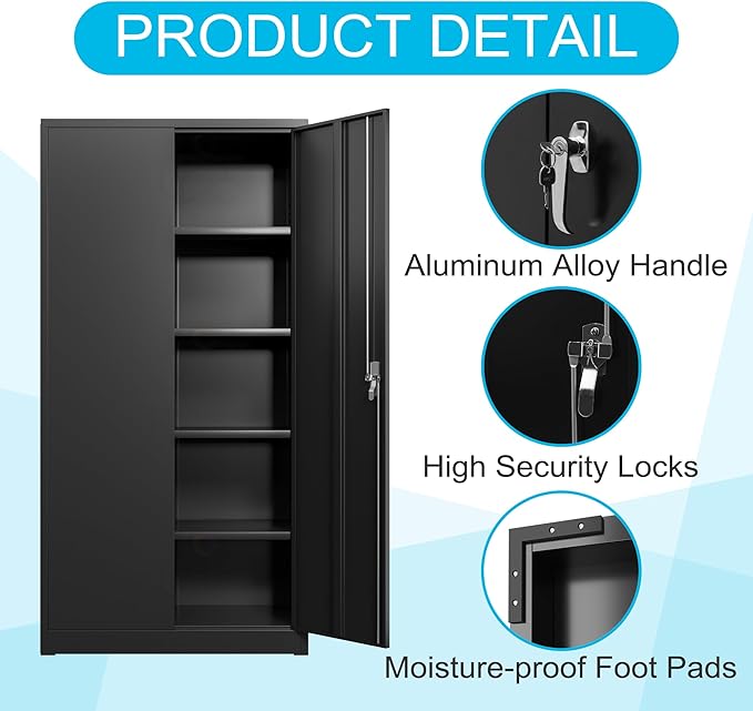 Black Iron Metal Lockable Storage Cabinet - Image 3