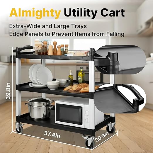 NorthSky Select Dual-Handle Utility Cart, 3 Shelves, 440 lb. Cap - Image 2