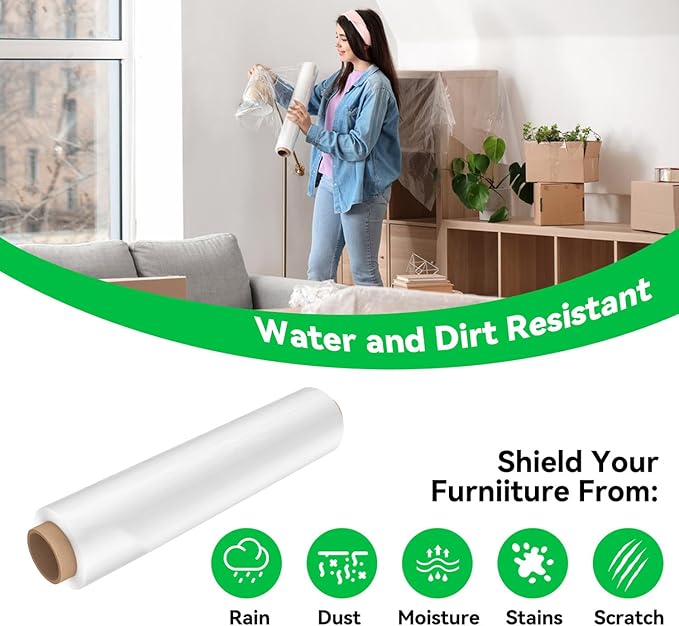 18 Inch Stretch Wrap Roll, Heavy Duty 1500ft Shrink Wrap Roll, Plastic Wrap - Image 6